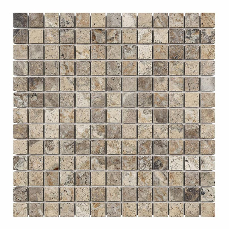 Silver (Pewter Blend) Travertine 1x1 Tumbled Travertine Mosaic