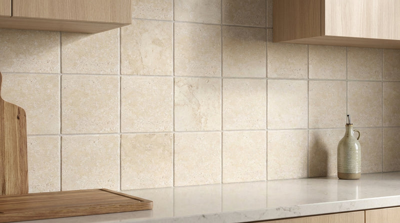 Ivory / Light Travertine 8x8 Cream Tumbled Tile
