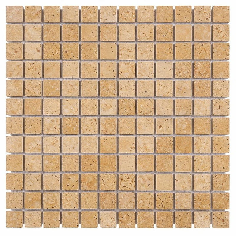Walnut Travertine 1x1 Tumbled Travertine Mosaic