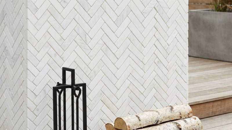 Calacatta Oliva Marble 1x3 Honed Herringbone Mosaic