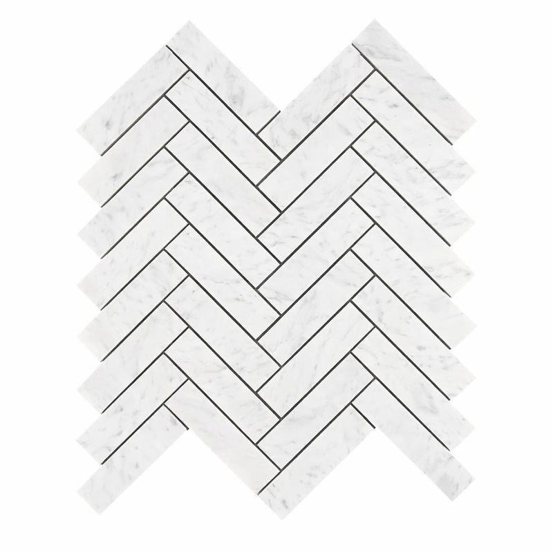 Carrara White (Italian) Marble 1x4 Honed Herringbone Mosaic