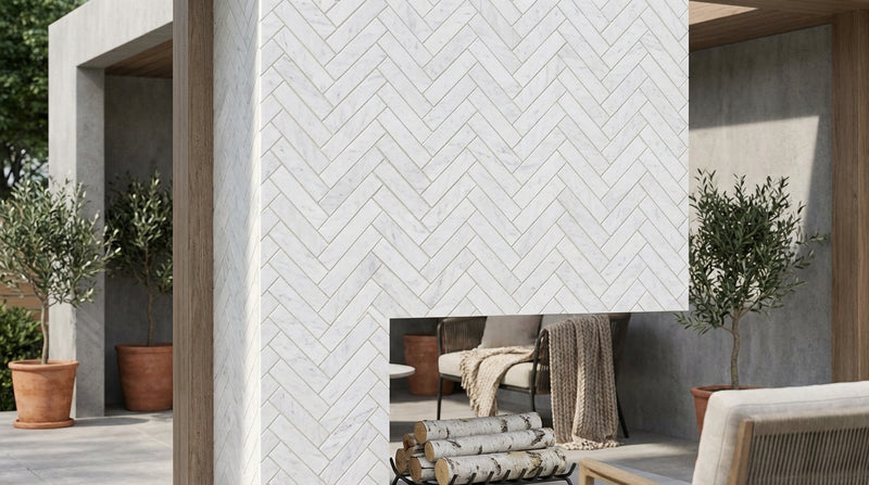 Carrara White (Italian) Marble 1x4 Honed Herringbone Mosaic