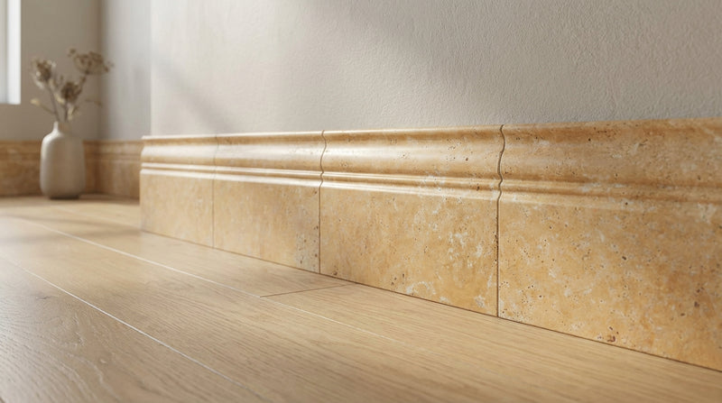 Gold / Yellow Gold Travertine 5x12 Honed Travertine Tile Baseboard Trim
