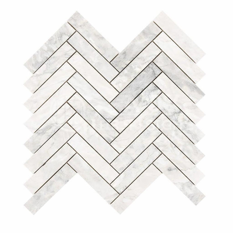 Bianco Congelato Marble 1x4 Leathered Dolomite Herringbone Mosaic