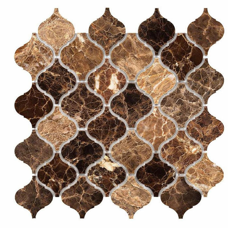 Emperador Dark (Spanish) Marble Polished Lantern Mosaic (3") (Arabesque / Moroccan / Baroque)