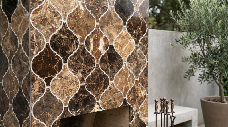 Emperador Dark (Spanish) Marble Polished Lantern Mosaic (3") (Arabesque / Moroccan / Baroque)
