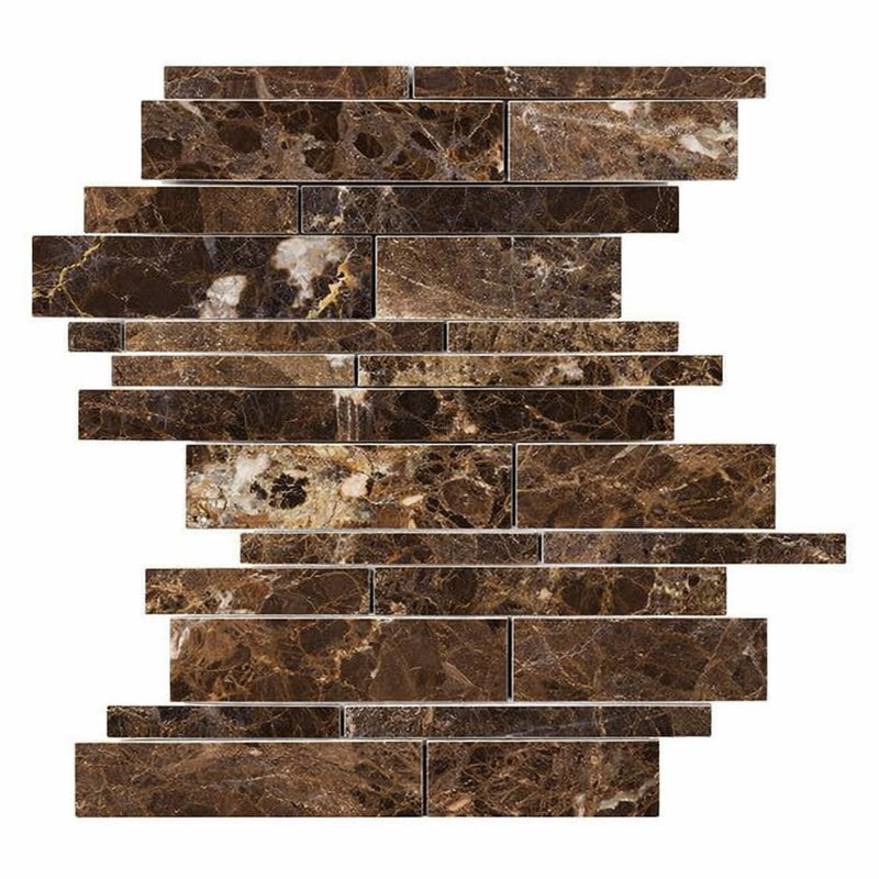 Emperador Dark (Spanish) Marble Polished Manhattan Mosaic Manhattan (Random-Strip) Mosaic