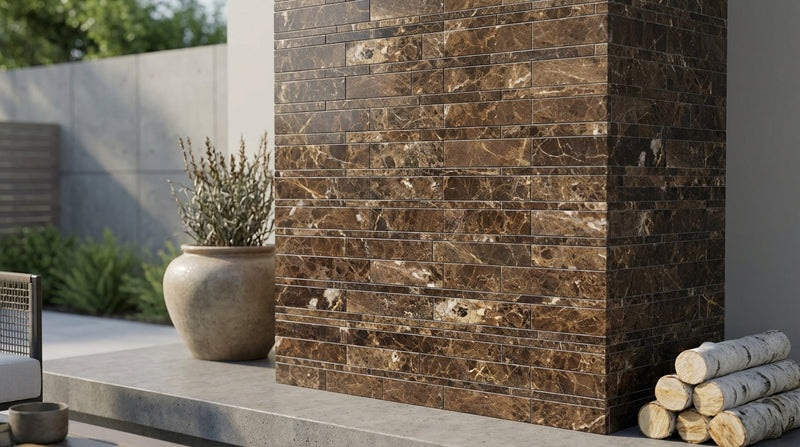 Emperador Dark (Spanish) Marble Polished Manhattan Mosaic Manhattan (Random-Strip) Mosaic
