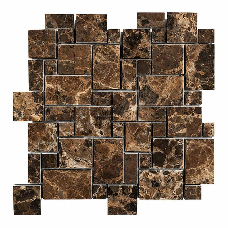 Emperador Dark (Spanish) Marble Polished Mosaic Mini-Versailles Pattern