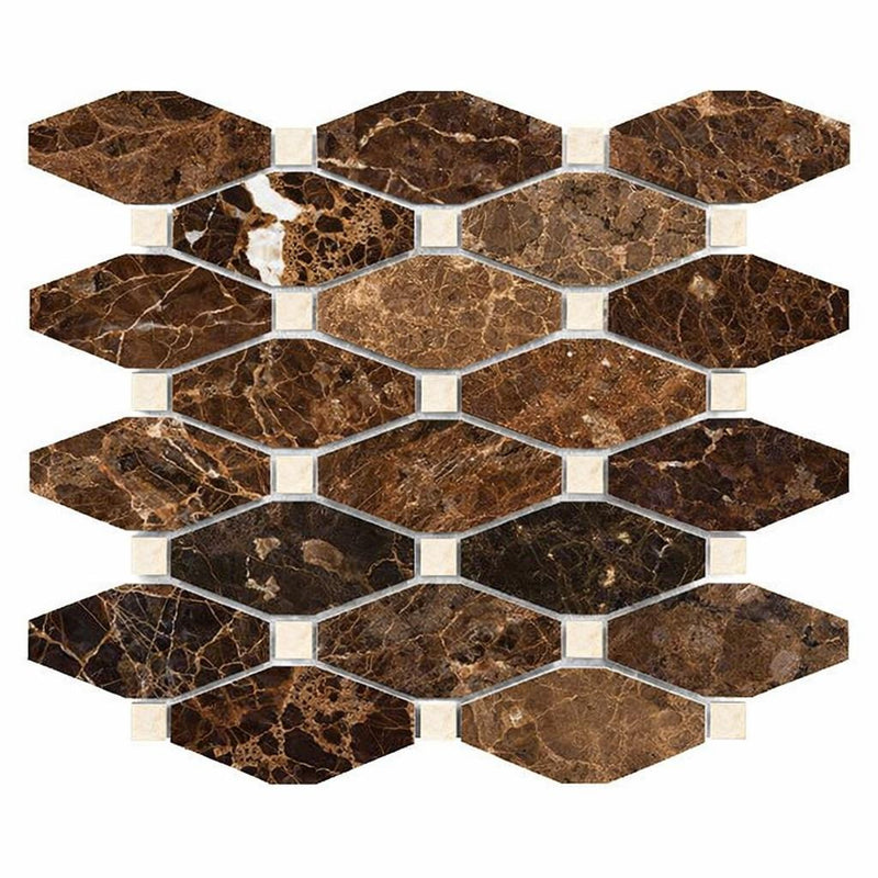 Emperador Dark (Spanish) Marble Polished Octave Mosaic Octave (Long Octagon) Mosaic w/ C. Marfil