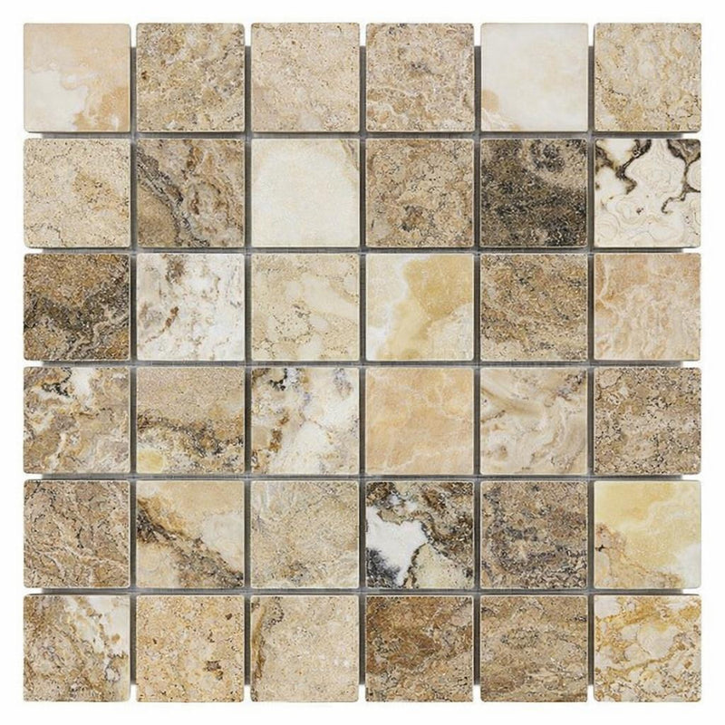 Antico Onyx 2x2 Tumbled Travertine Mosaic