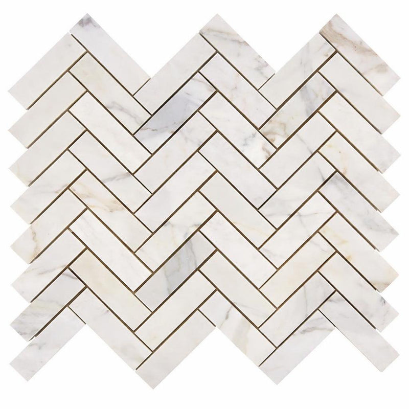 Calacatta Gold (Italian) Marble 1x2 Honed Herringbone Mosaic