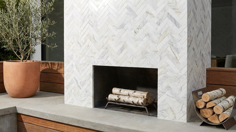 Calacatta Gold (Italian) Marble 1x2 Honed Herringbone Mosaic