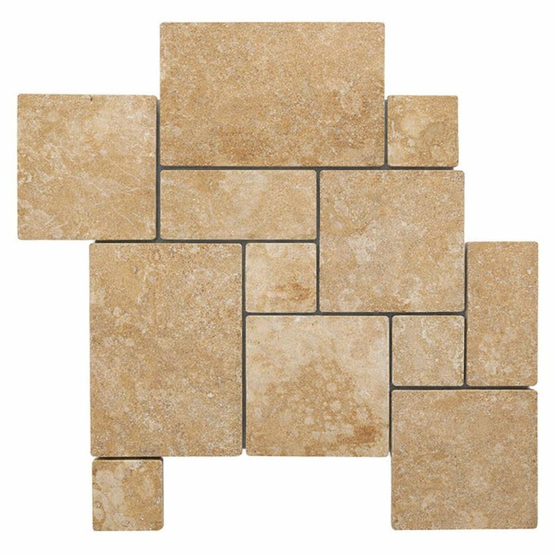 Walnut Travertine Versailles Pattern Tumbled Travertine Tile