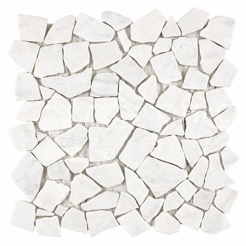 Carrara White (Italian) Marble Tumbled Flat Pebble / Paledian Mosaic Flat Pebble / Paledian (Random Broken) Mosaic