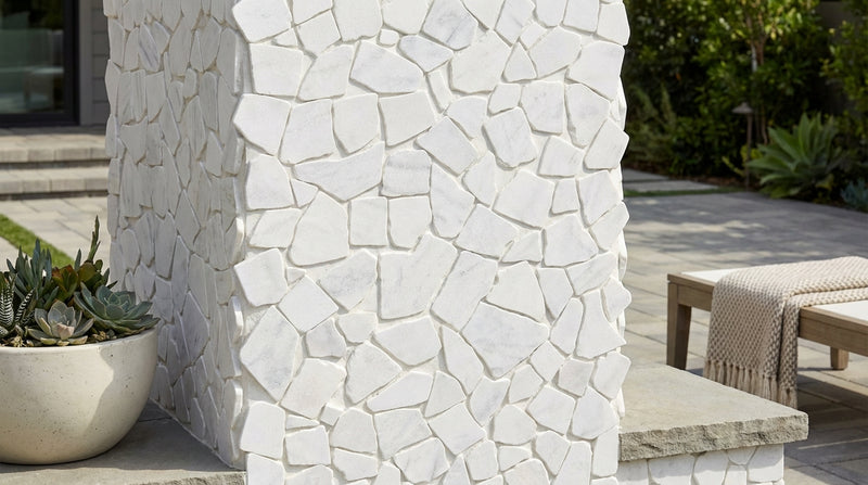 Carrara White (Italian) Marble Tumbled Flat Pebble / Paledian Mosaic Flat Pebble / Paledian (Random Broken) Mosaic