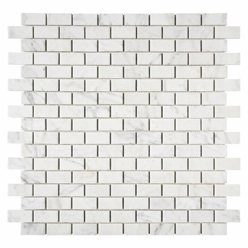 Carrara White (Italian) Marble 5/8x1 1/4 Honed Brick Joint Mosaic Mini-Brick Mosaic