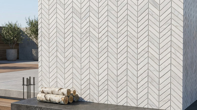 Carrara White (Italian) Marble 5/8x1 1/4 Honed Herringbone Mosaic Herringbone (Mini) Mosaic