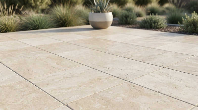 Ivory / Light Ivory Travertine 24x24 Cream Tumbled Paver