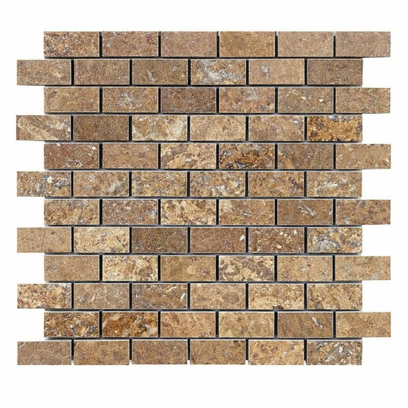 Noce (Antalya) Travertine 1x2 Filled & Honed Travertine Brick Joint Mosaic Brick Mosaic