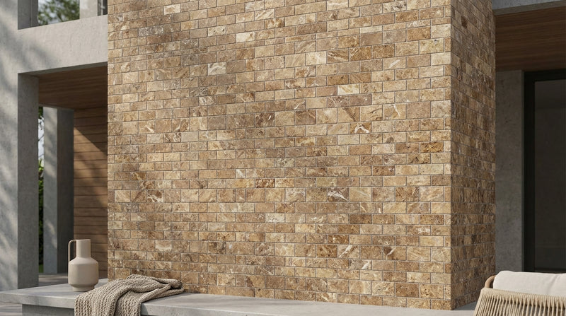 Noce (Antalya) Travertine 1x2 Filled & Honed Travertine Brick Joint Mosaic Brick Mosaic
