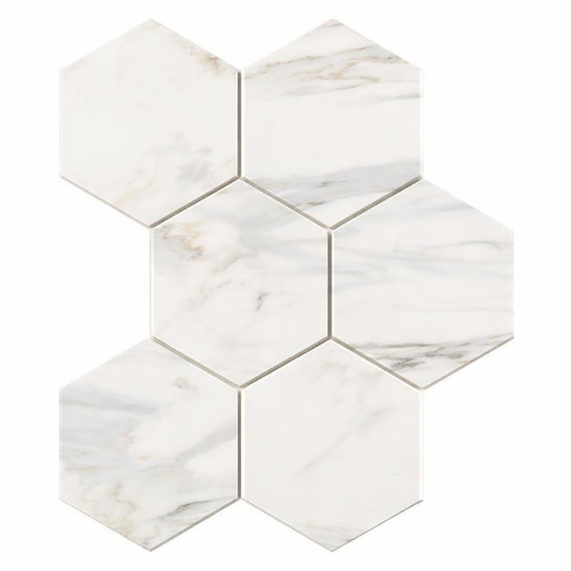 Calacatta Gold (Italian) Marble 5x5 Honed Hexagon Mosaic