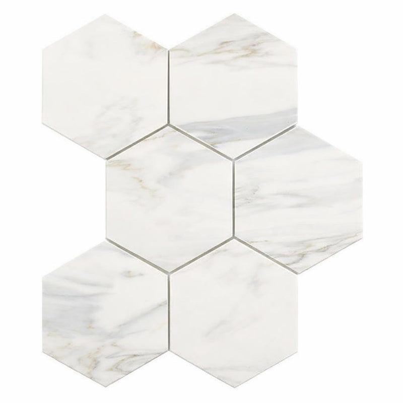 Calacatta Gold (Italian) Marble 5x5 Honed Hexagon Mosaic Hexagon Combination Mosaic (w/ Calacatta Gold)