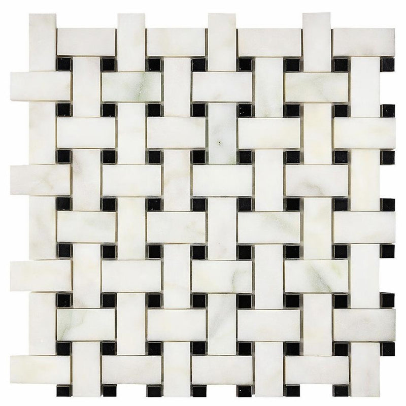 Calacatta Oliva Marble Honed Basketweave Mosaic w/ Black