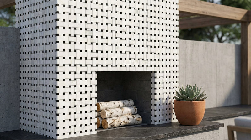 Calacatta Oliva Marble Honed Basketweave Mosaic w/ Black