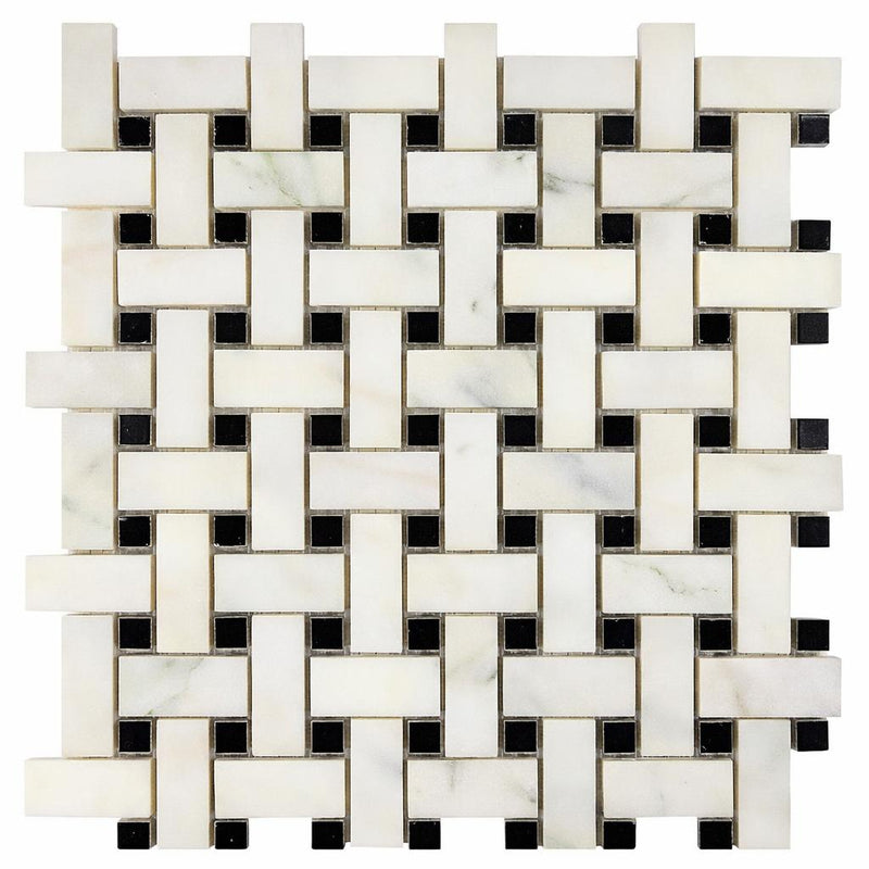 Calacatta Oliva Marble Honed Basketweave Mosaic w/ Calacatta Oliva