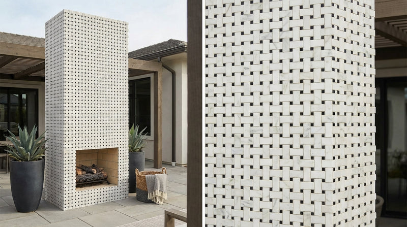 Calacatta Oliva Marble Honed Basketweave Mosaic w/ Calacatta Oliva