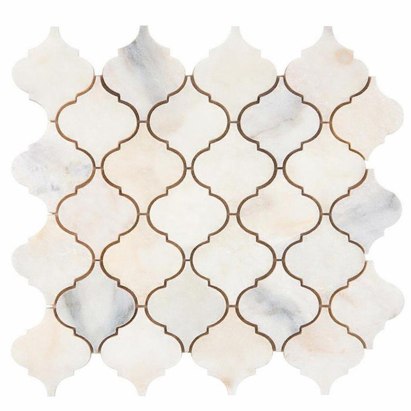Calacatta Oliva Marble Honed Lantern Mosaic (3") (Arabesque / Moroccan / Baroque)