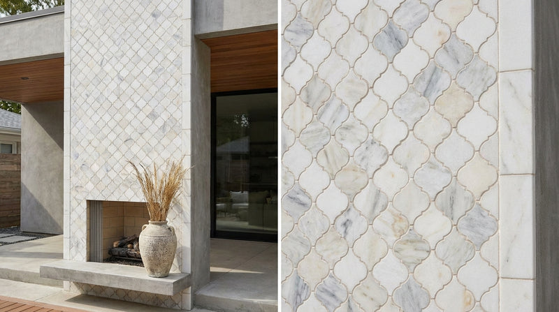 Calacatta Oliva Marble Honed Lantern Mosaic (3") (Arabesque / Moroccan / Baroque)
