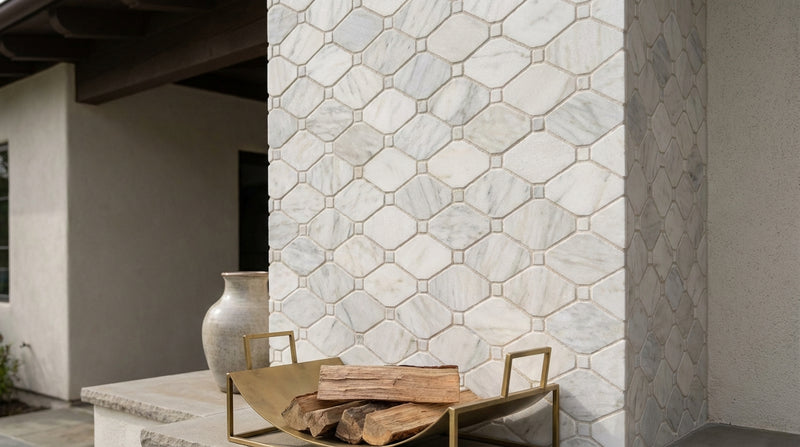 Calacatta Oliva Marble Honed Octave Mosaic Octave (Long Octagon) Mosaic (w/ Black / Calacatta Oliva)