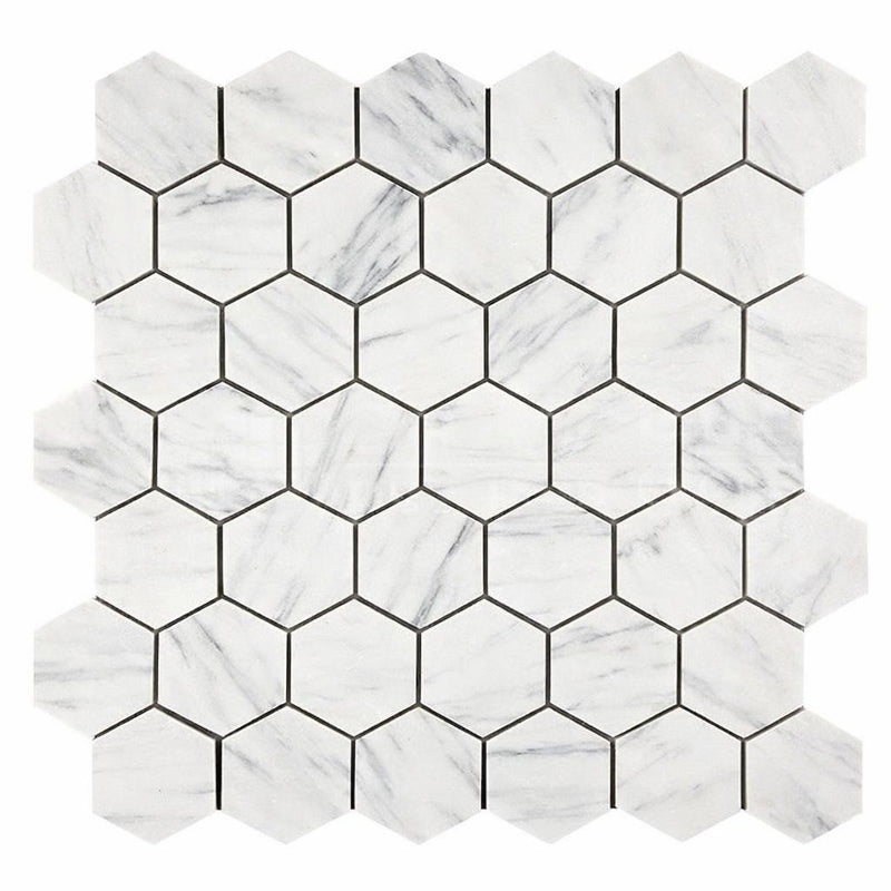Carrara White (Italian) Marble 2x2 Honed Hexagon Mosaic