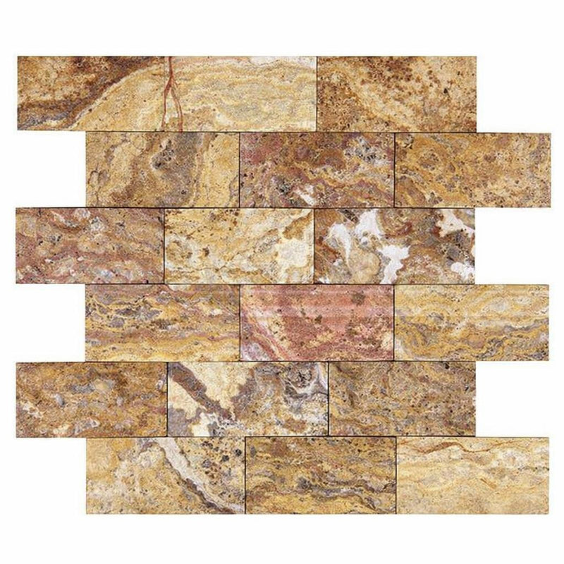 Scabos Travertine 2x4 CNC-Arched & Honed (Round-face / Wavy) Travertine Brick Joint Mosaic Brick Mosaic