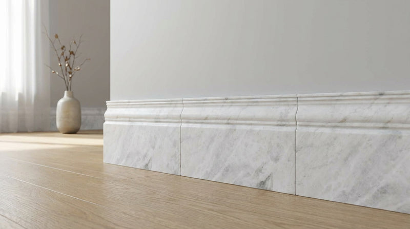 Bianco Congelato Marble 4-3/4x12 Leathered Dolomite Tile Baseboard Trim
