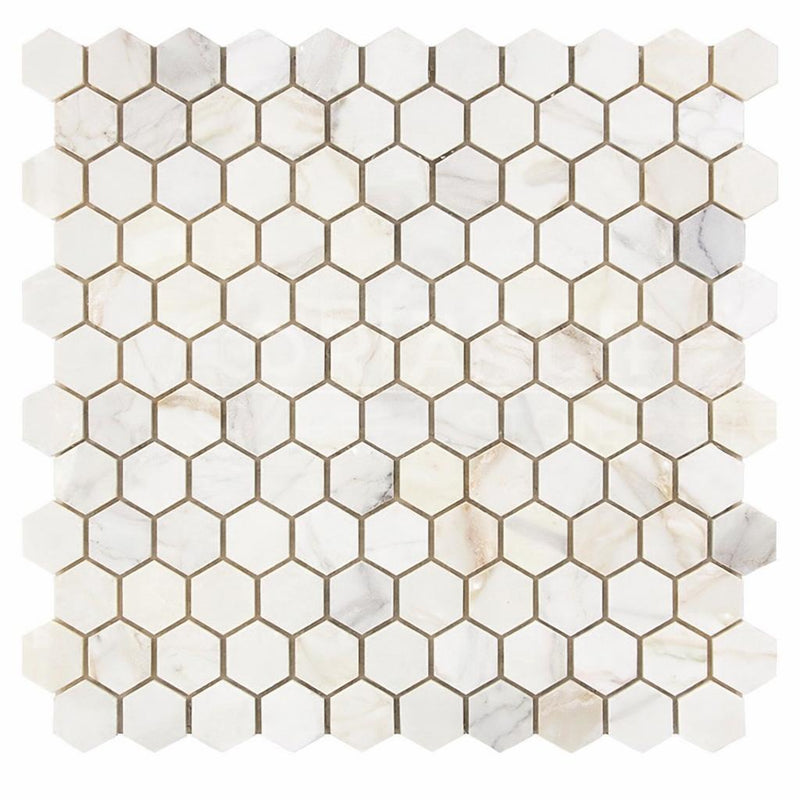 Calacatta Gold (Italian) Marble 1x1 Honed Hexagon Mosaic