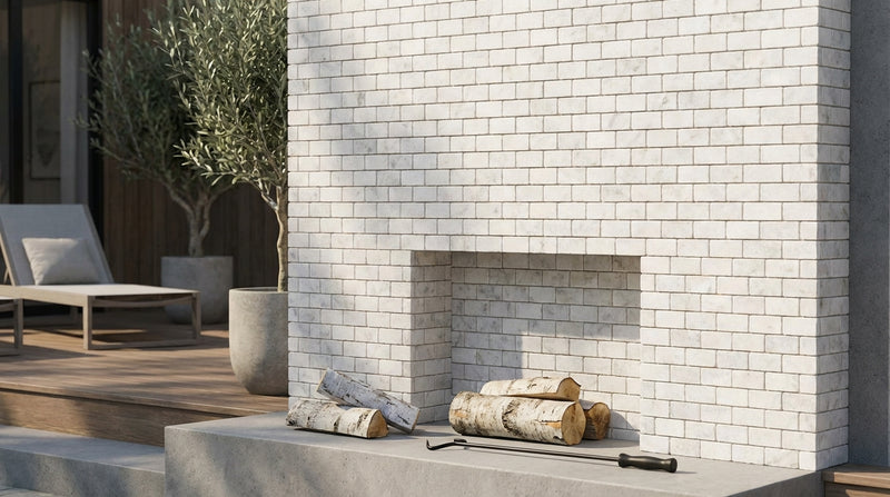 Carrara White (Italian) Carrara White Marble 1x2 Split-faced Brick Joint Mosaic Brick Mosaic