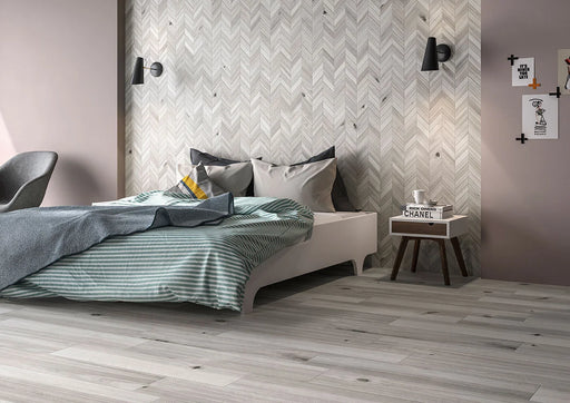 Havenwood Platinum Chevron 12x15 Matte Porcelain Wood Look Mosaic Tile