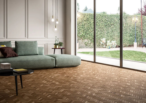 Havenwood Saddle Chevron 12x15 Matte Porcelain Wood Look Mosaic Tile