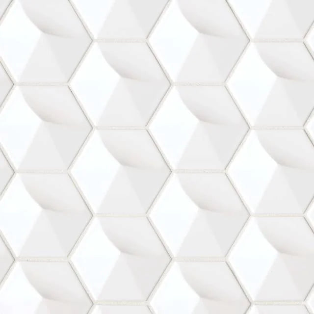 Hedron 3D Wall White Gloss 5x4 Ceramic Tile
