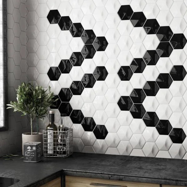 Hedron 3D Wall White Gloss 5x4 Ceramic Tile