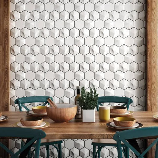 Hedron Fog 5x4 3D Gloss Ceramic Wall Tile