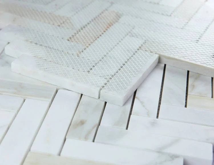 Chevron & Herringbone Calacatta Gold Herringbone Honed Marble Mosaic