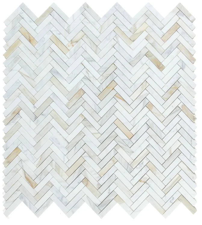 Chevron & Herringbone Calacatta Gold Herringbone Honed Marble Mosaic