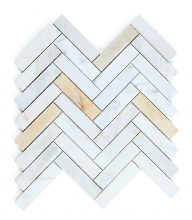 Chevron & Herringbone Calacatta Gold Herringbone Honed Marble Mosaic