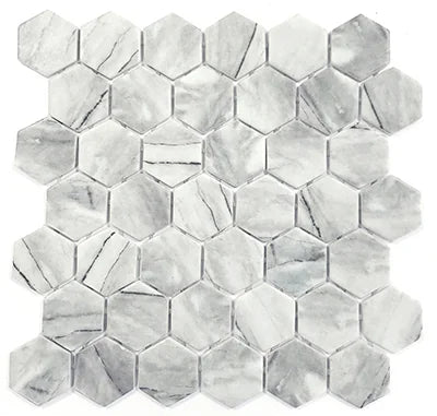 XL Inverno Grey 2x2 Hexagon Matte Recycled Glass Mosaic