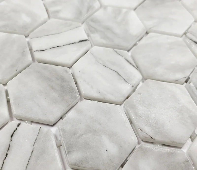 XL Inverno Grey 2x2 Hexagon Matte Recycled Glass Mosaic