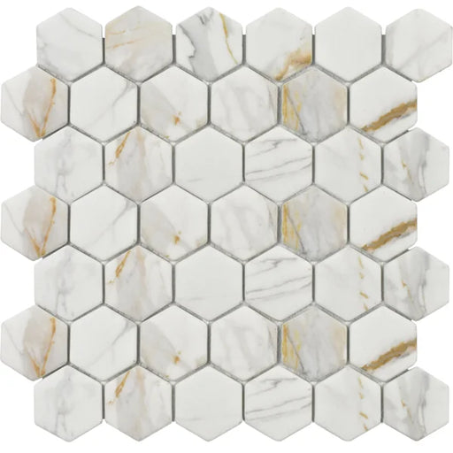 Rockart Calacata Gold Hexagon 12x12 Natural Stone & Glass Mosaic
